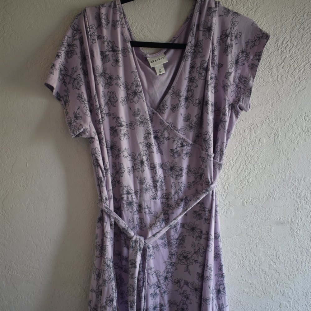 Ava & Viv Lavender Floral Tie Waist Dress